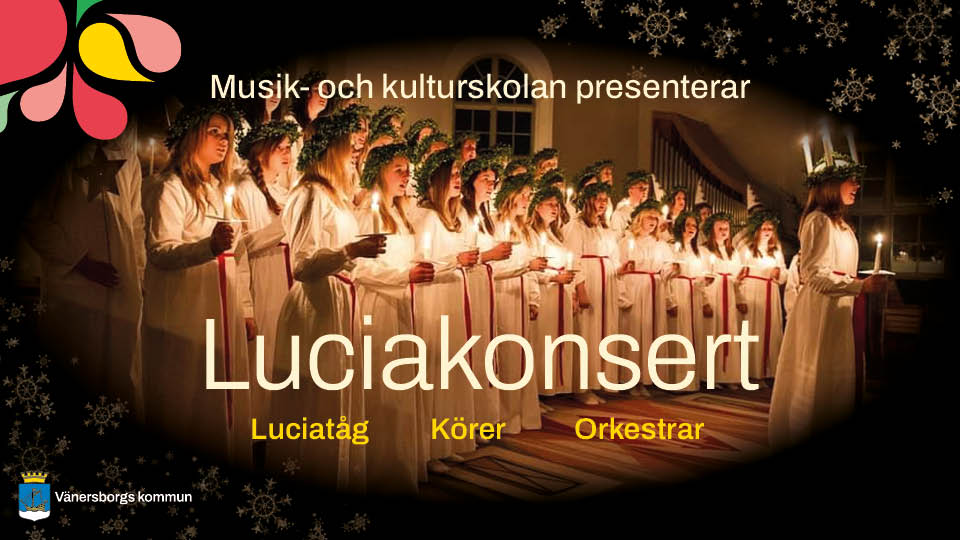 Bild på luciatåg samt texten luciakonsert