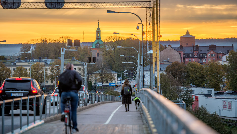 Vy över Dalbobron och Vänersborgs centrum