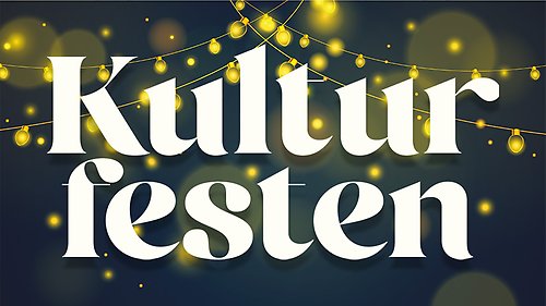 Kulturfestens logotyp mot en bakgrund av glittrande ljusslingor.