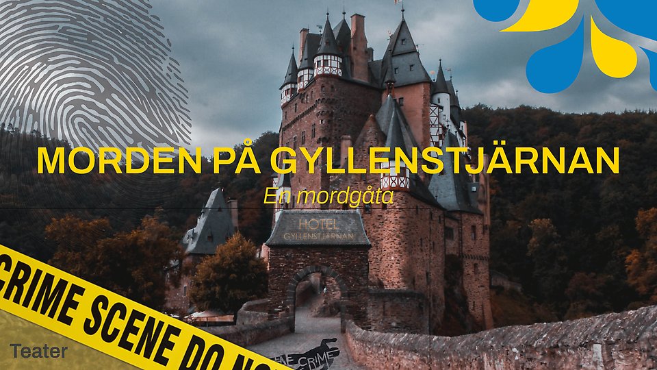 Bild på gamla slott med fingeravtryck och crime scene tejp