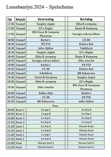 Lussebandyns spelschema för 2024